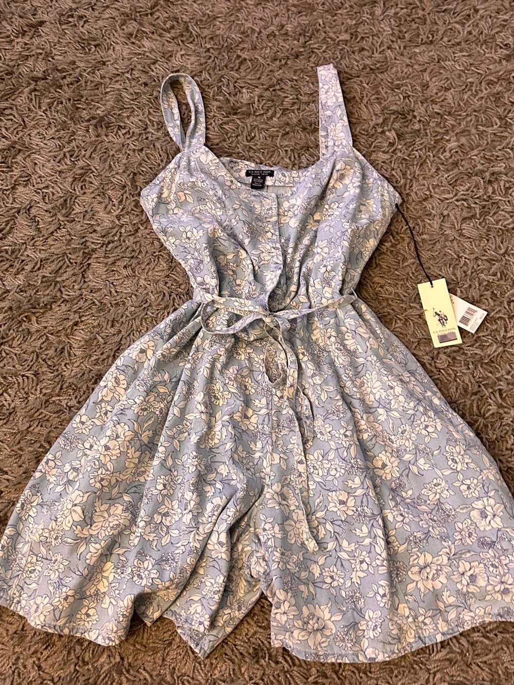U.S. Polo Assn. Light Blue Floral Tie-Waist Midi Dress